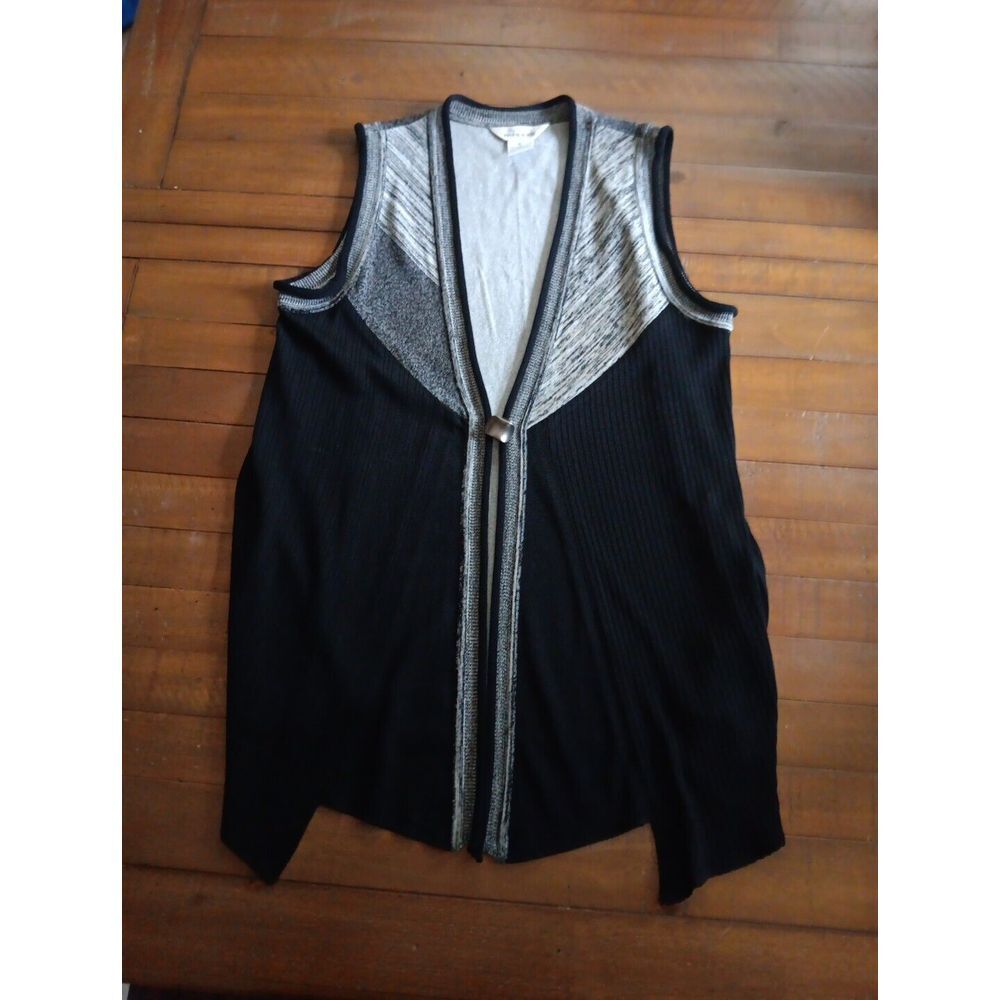 Exclusively Misook‎ Duster Vest Cardigan Womens M Black and Gray Sleeveless